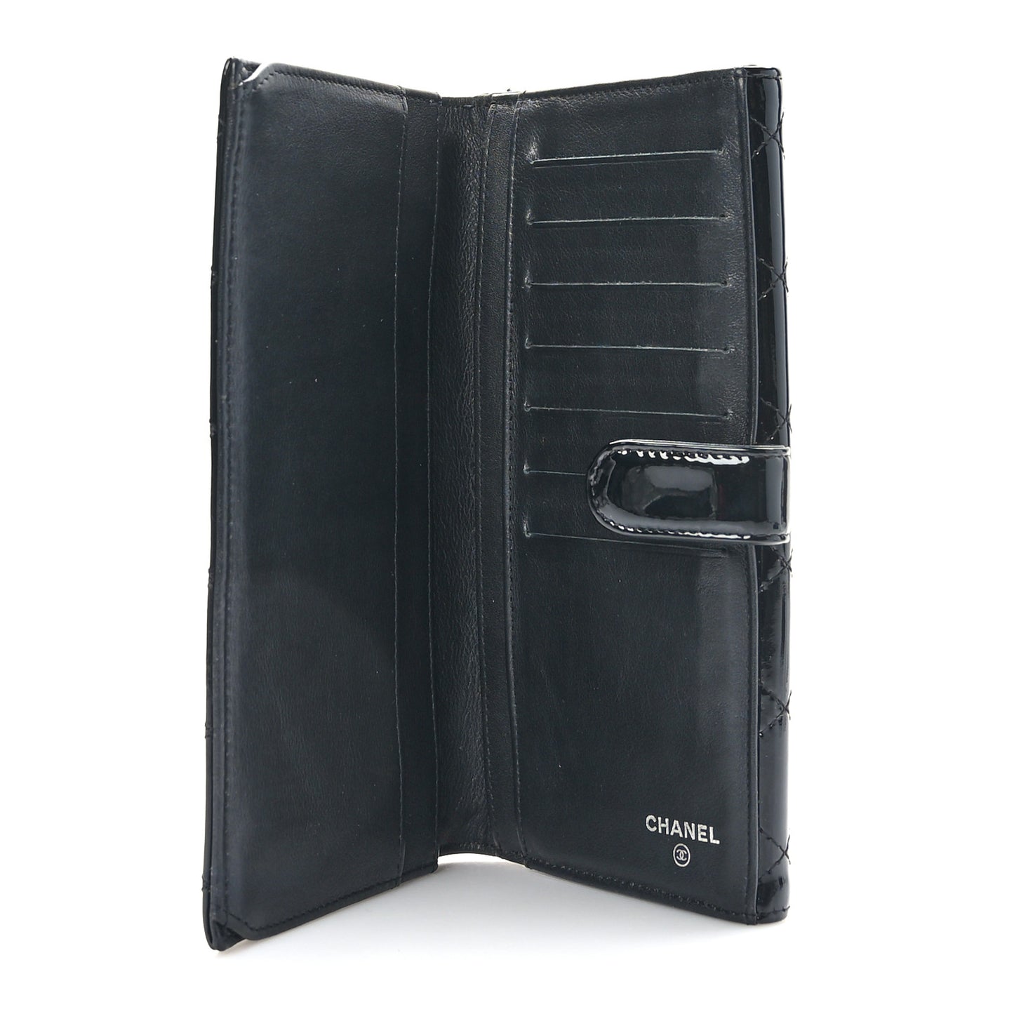 Patent Quilted Large Brilliant Flap Wallet Black