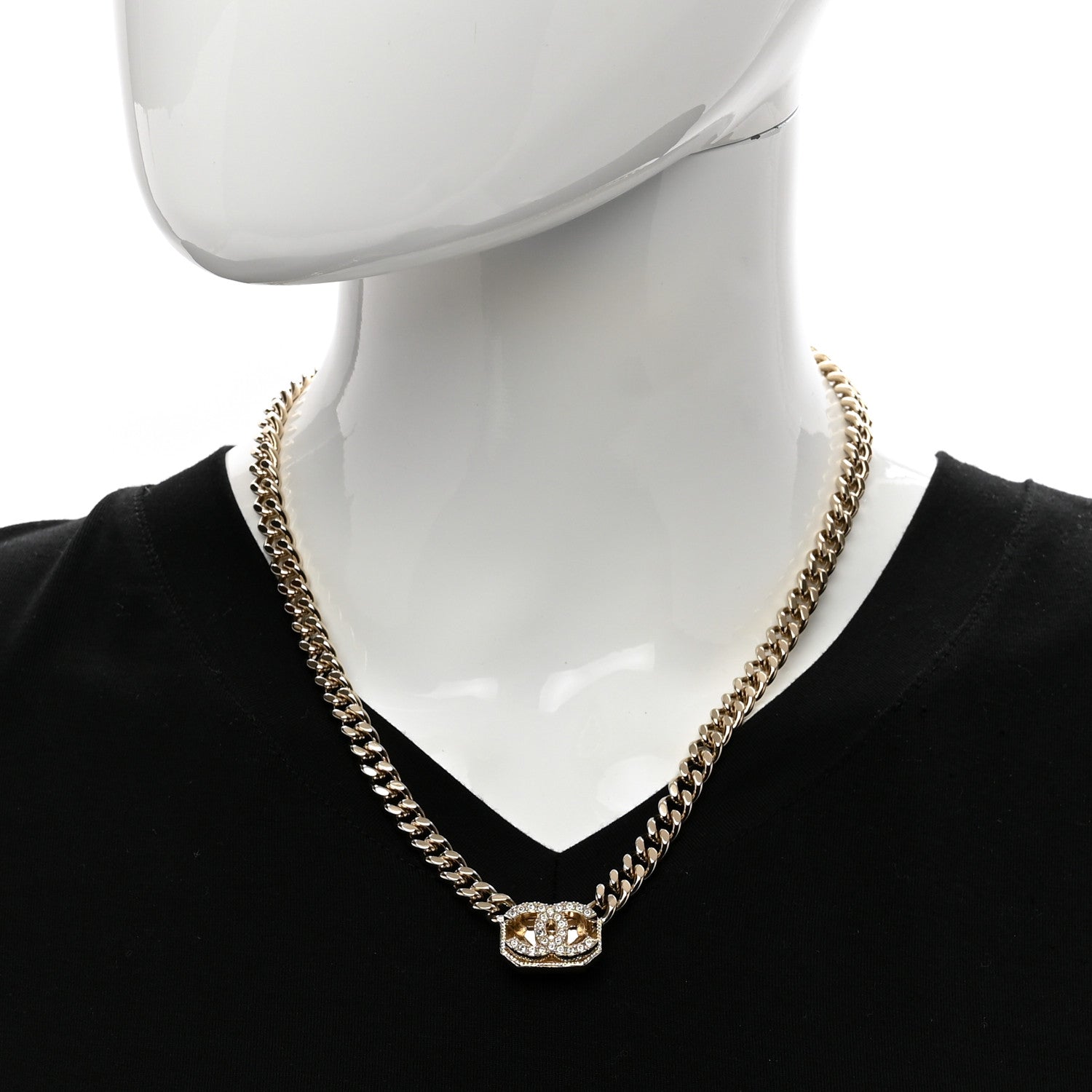 Chanel Crystal CC Chain Choker Necklace Gold 2 of 4