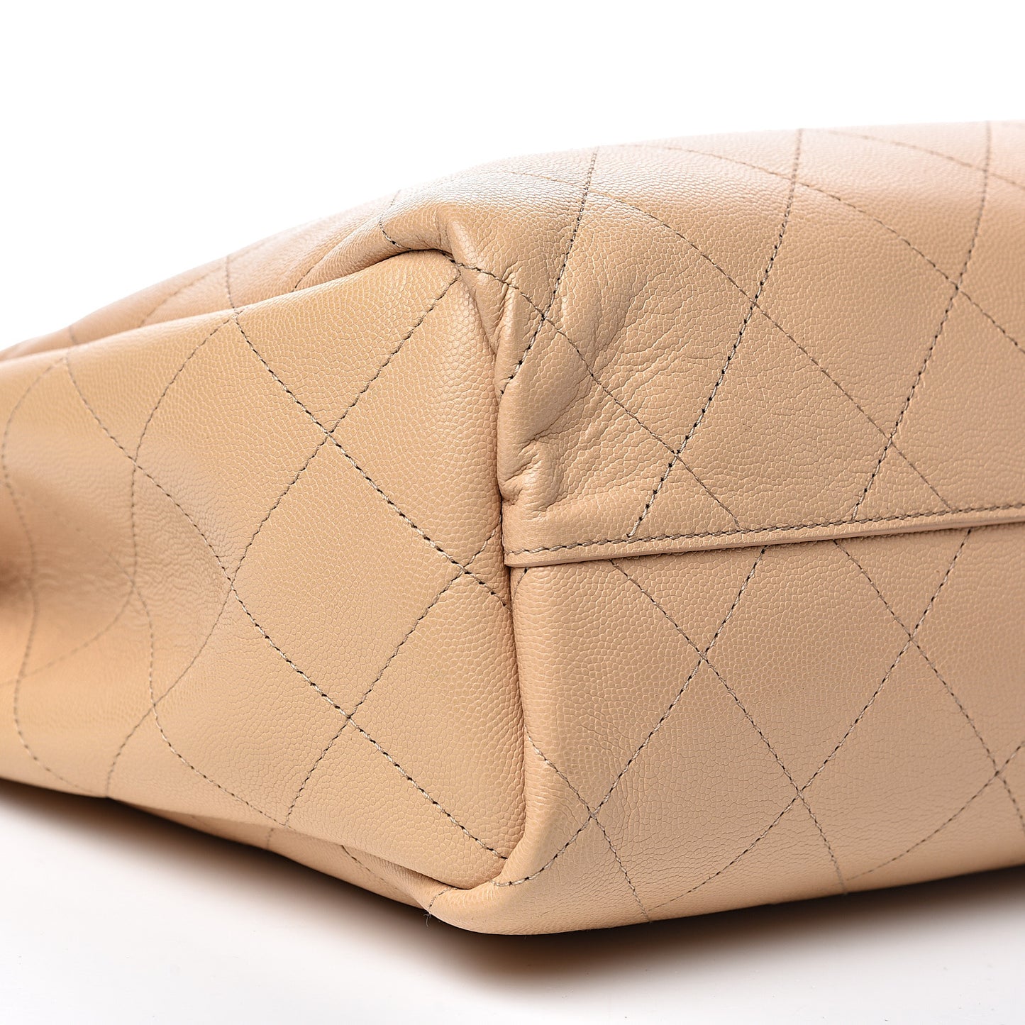 Caviar Stitched Small Shopping Tote Beige