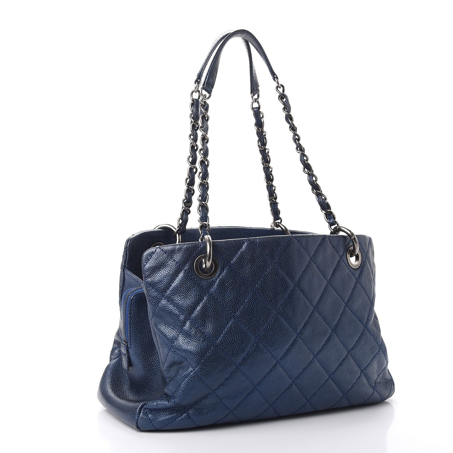 Chanel Iridescent Caviar Quilted Chic Shopping Tote Dark Blue 3 of 11