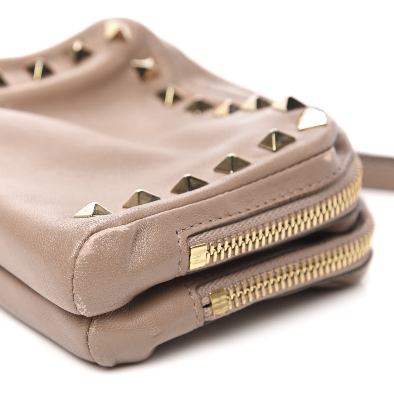 Valentino Garavani Vitello Rockstud Double Zip Compartment Clutch Wristlet Bag Poudre 10 of 12