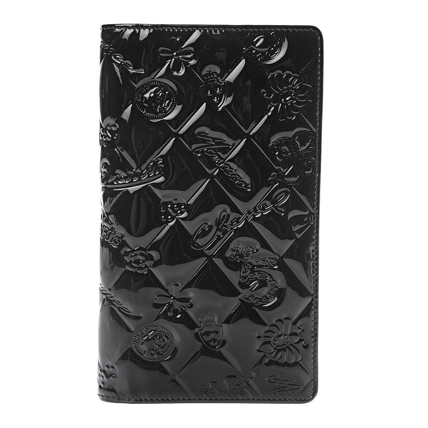 Patent Calfskin Lucky Symbols Yen Wallet Black