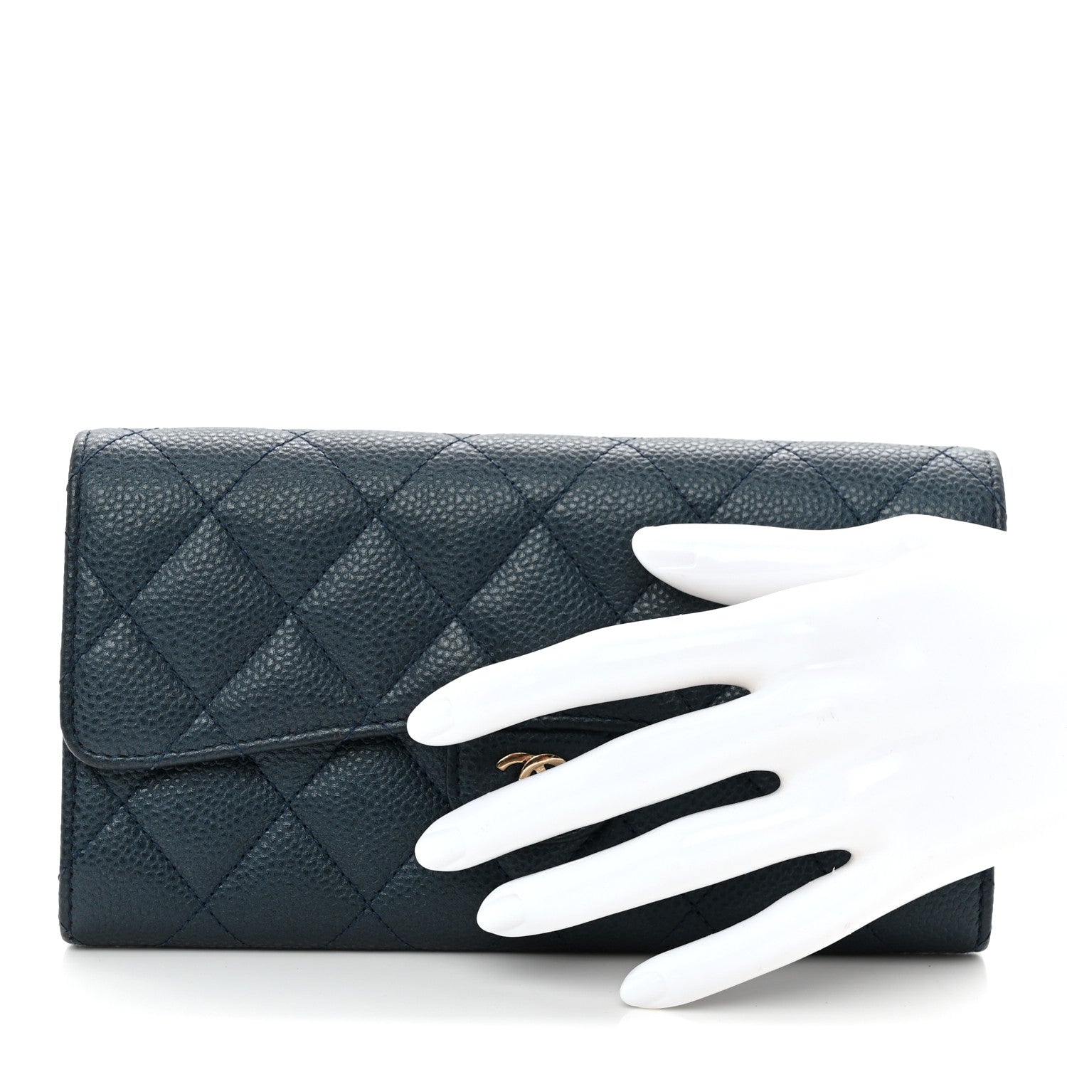Chanel Iridescent Caviar Quilted Large Gusset Flap Wallet Dark Blue 2 of 8