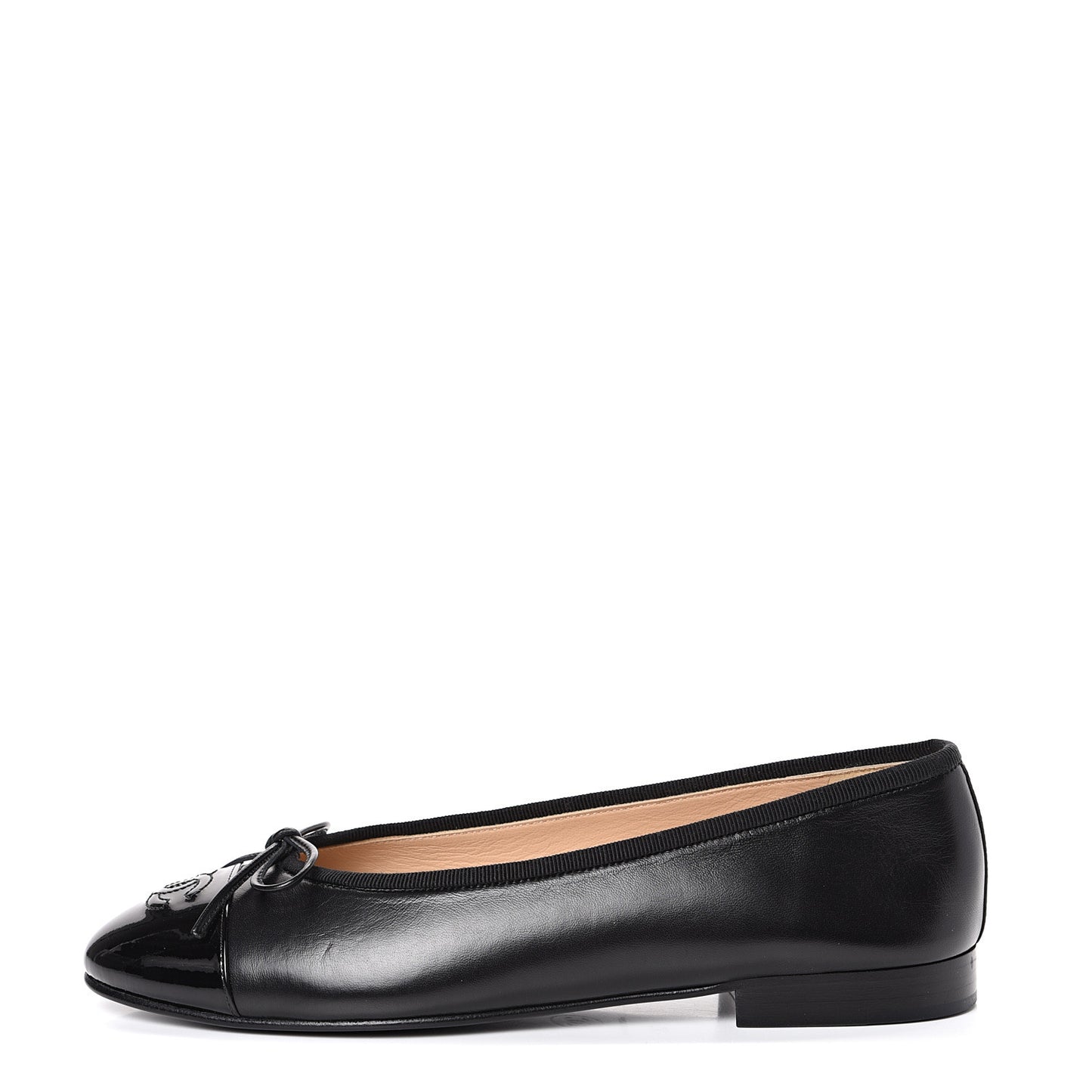 Lambskin Patent Cap Toe Ballerina Flats 38 Black
