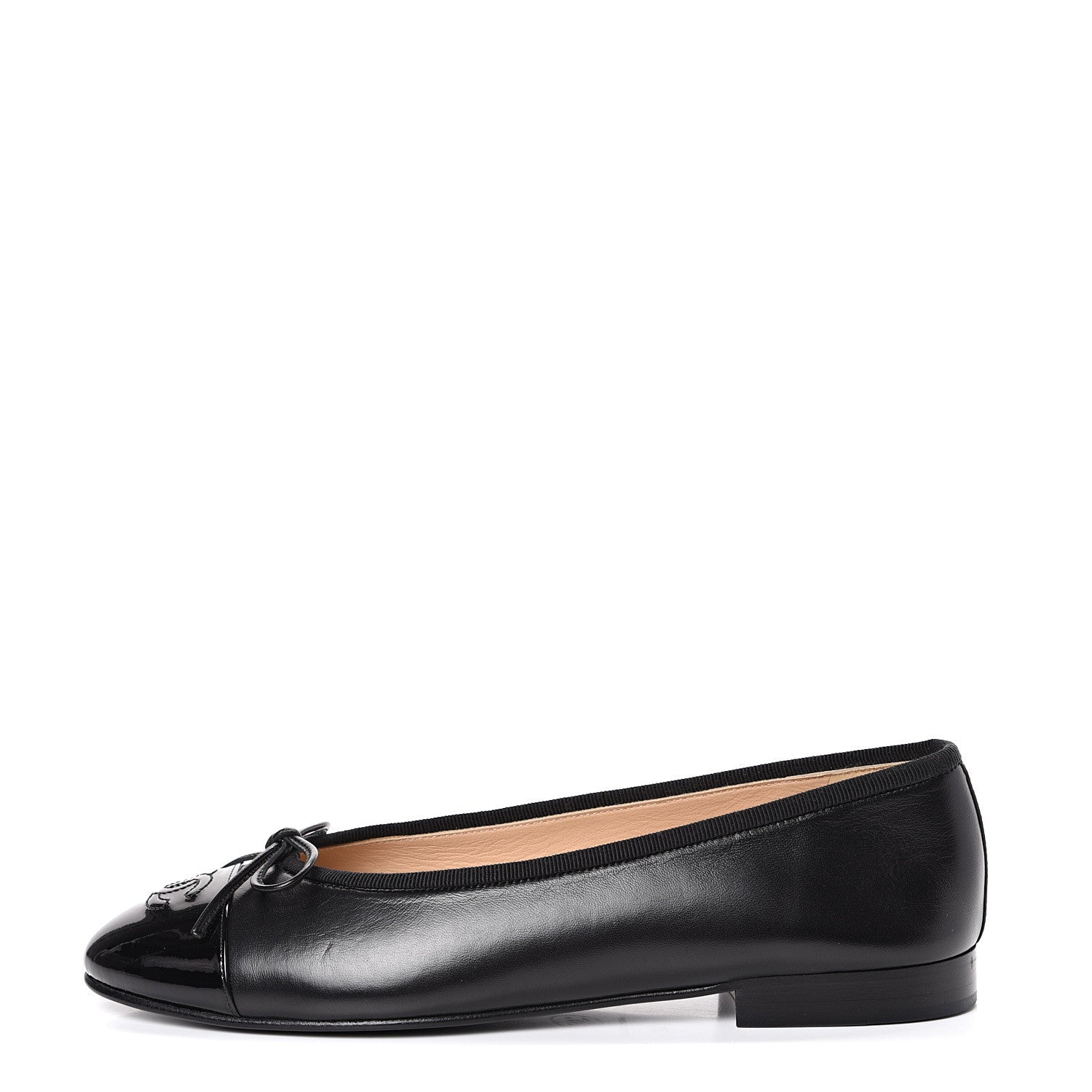 Chanel Lambskin Patent Cap Toe Ballerina Flats 38 Black 1 of 9