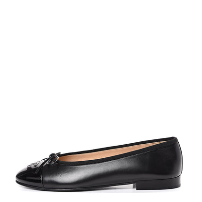 Chanel Lambskin Patent Cap Toe Ballerina Flats 38 Black 1 of 9