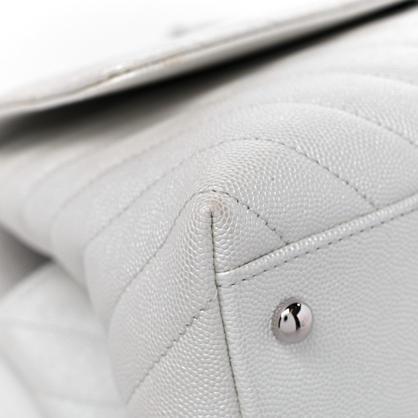 Iridescent Caviar Chevron Quilted Small Coco Handle Flap White