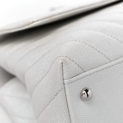 Chanel Iridescent Caviar Chevron Quilted Small Coco Handle Flap White 8 of 17