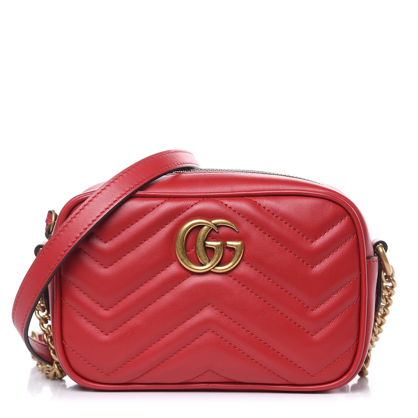 Calfskin Matelasse Mini GG Marmont Chain Shoulder Bag Hibiscus Red