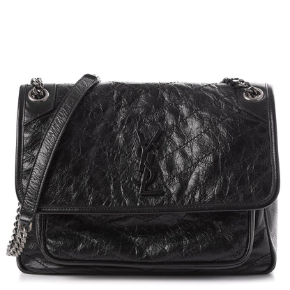 Saint Laurent Crinkled Calfskin Matelasse Monogram Medium Niki Chain Satchel Black 1 of 8