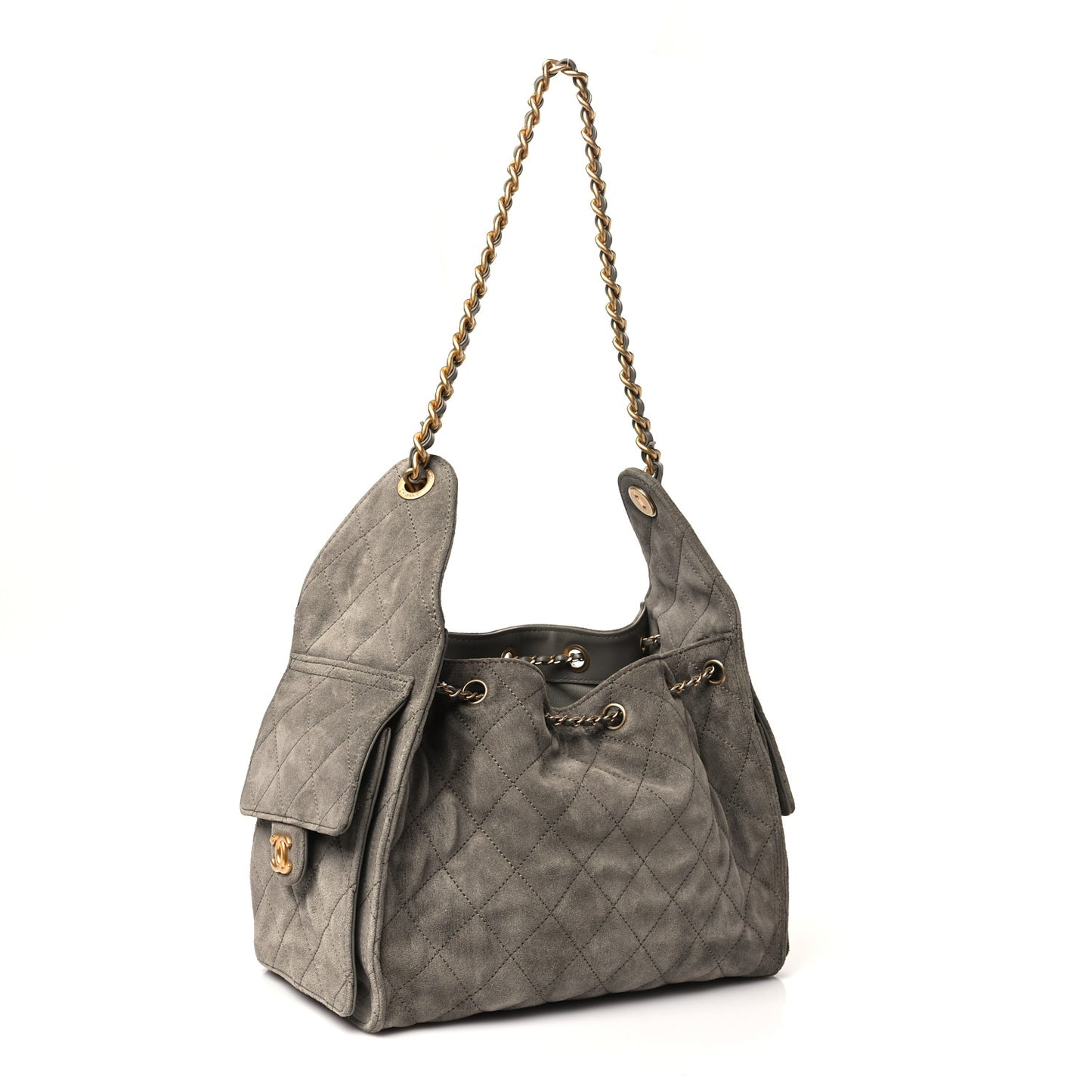 Suede Quilted Small Chanel 25 Handbag Grey