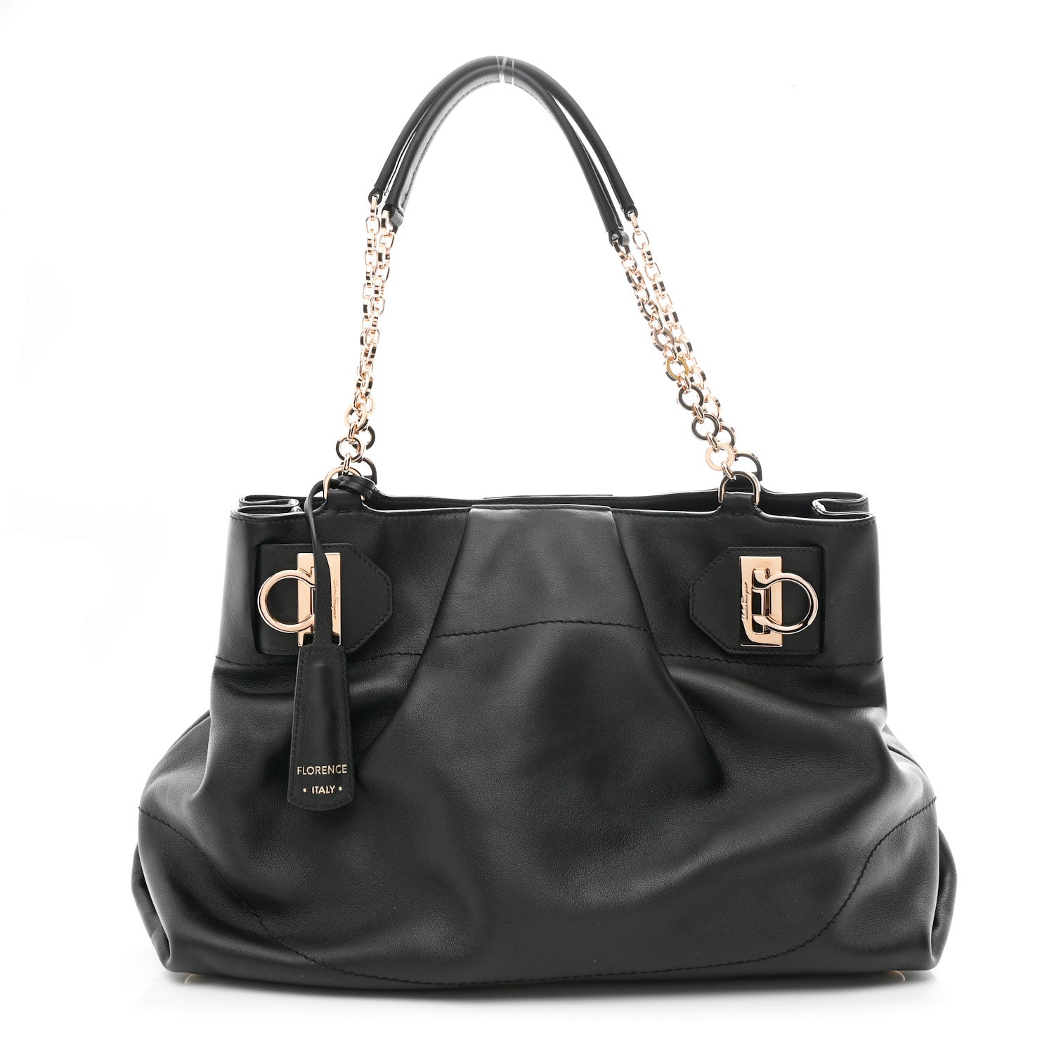 Salvatore Ferragamo Calfskin Gancini Tote Bag Black 1827145