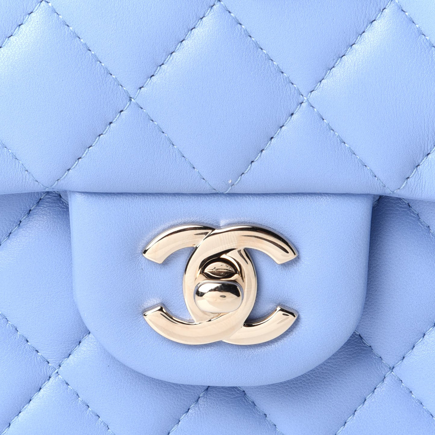 Lambskin Quilted Mini Rectangular Flap Light Blue