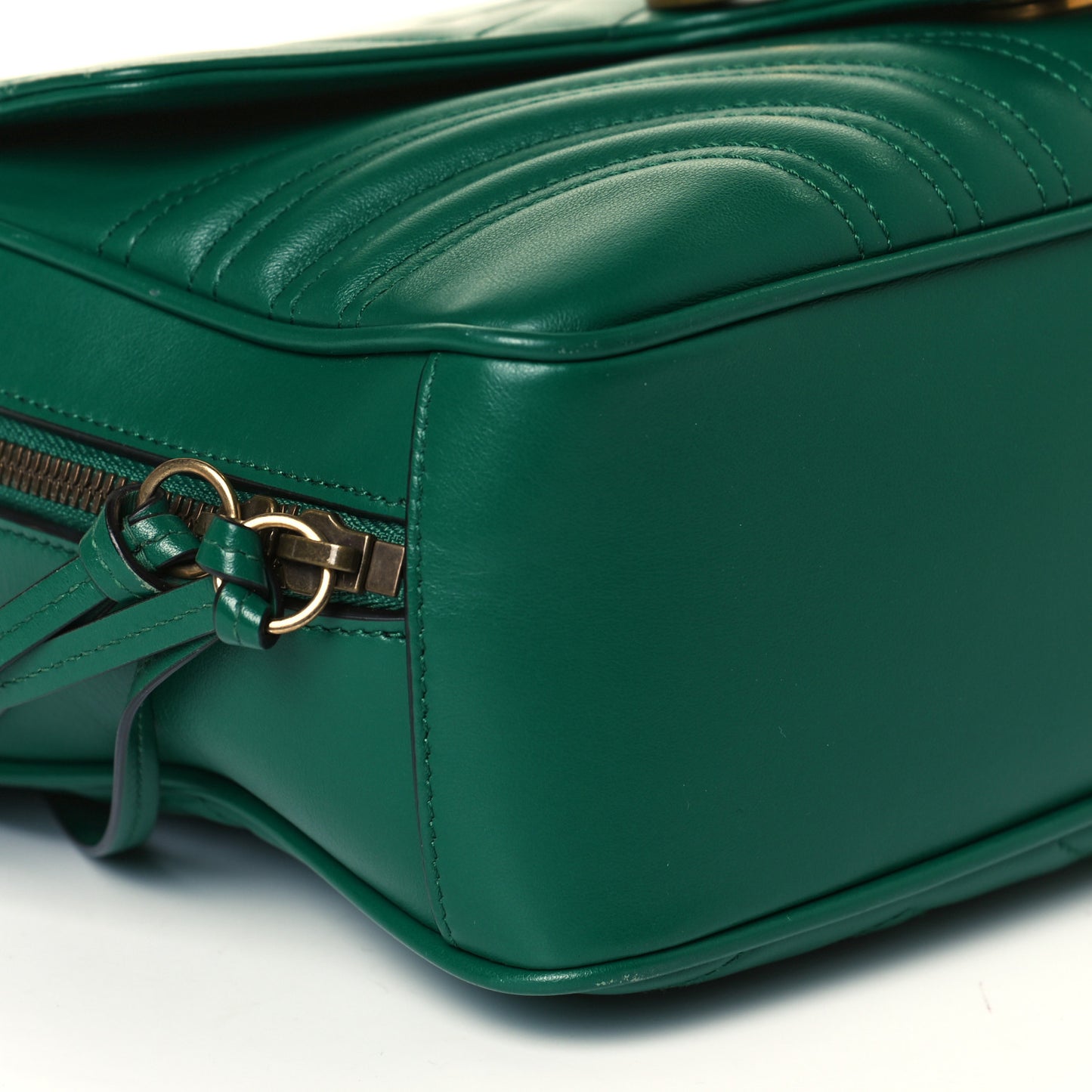 Calfskin Matelasse Sylvie Web Small GG Marmont Top Handle Shoulder Bag Emerald