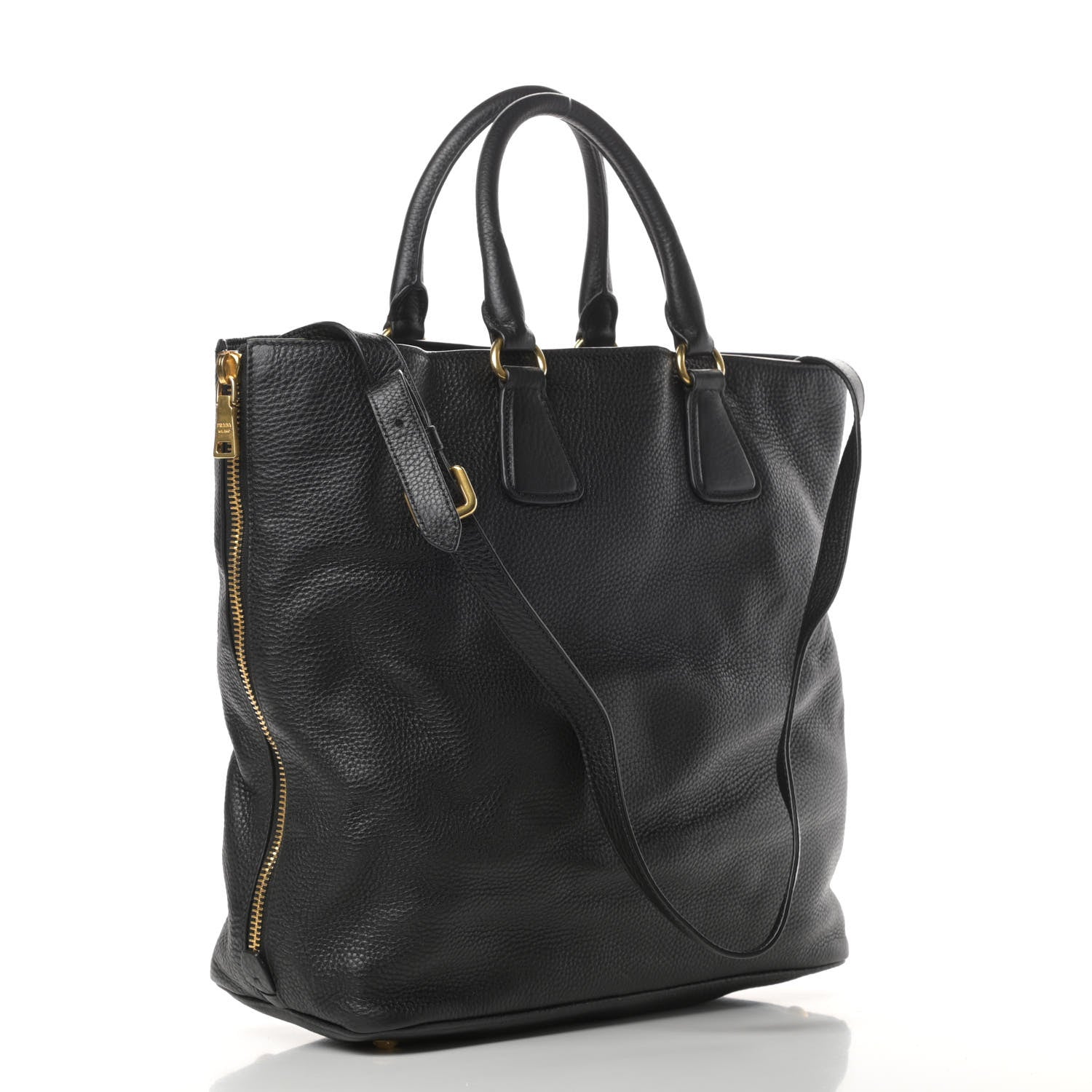 Prada Vitello Daino Side Zip Tote Black 3 of 12