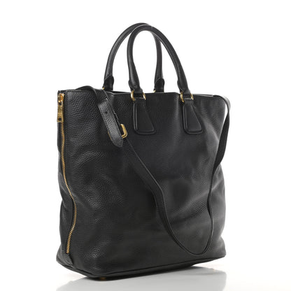 Prada Vitello Daino Side Zip Tote Black 3 of 12