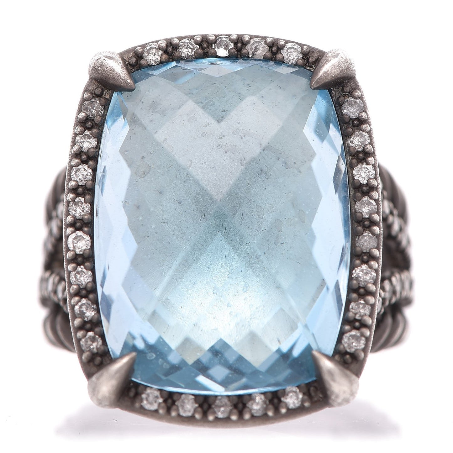 Darkened Sterling Silver Diamond Blue Topaz 20mm Chatelaine Ring 57 8