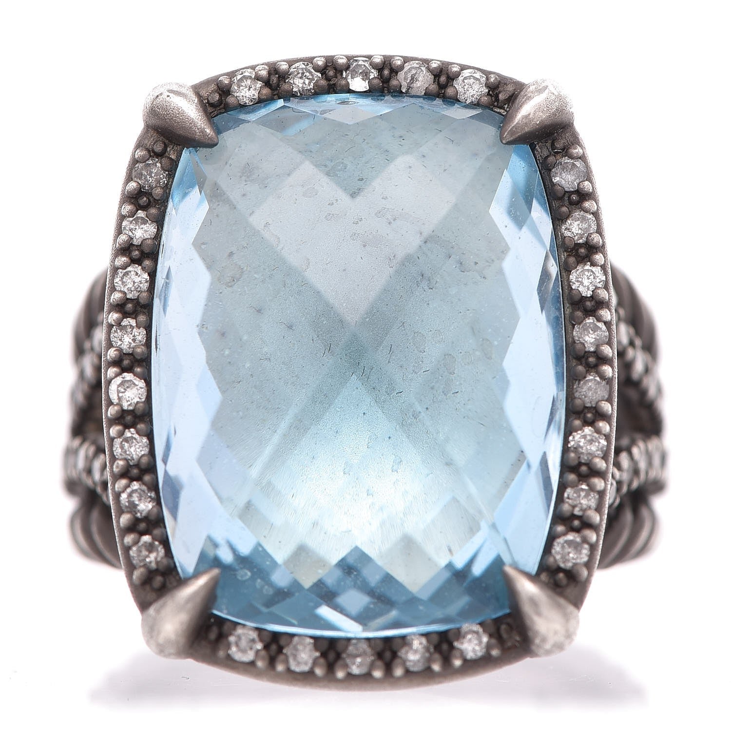 David Yurman Darkened Sterling Silver Diamond Blue Topaz 20mm Chatelaine Ring 57 8 1 of 5