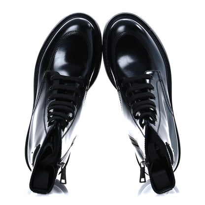 Prada Brushed Calfskin Triangle Combat Boots 39.5 Black 4 of 22