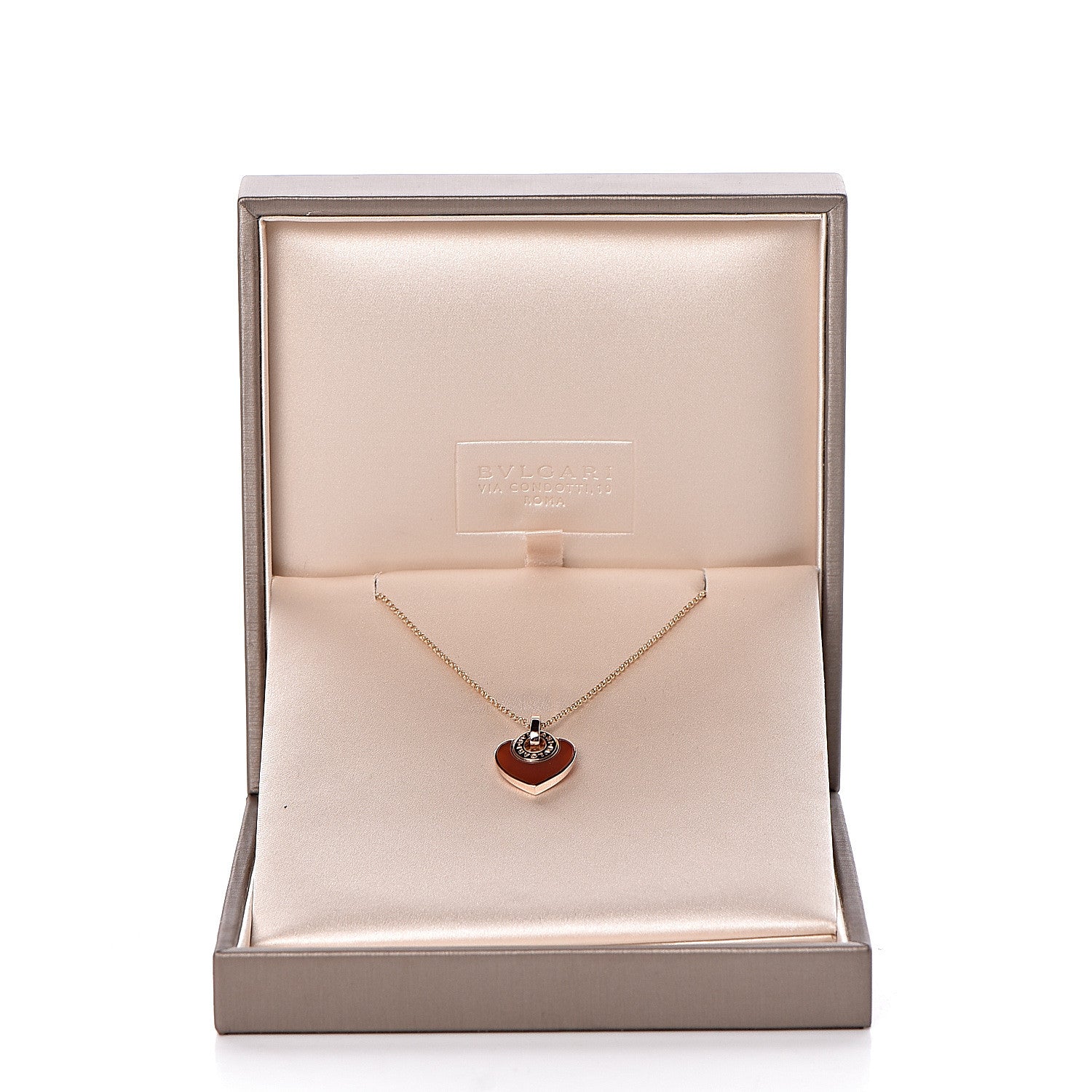 Bulgari 18K Rose Gold Carnelian Cuore Heart Pendant Necklace 8 of 8