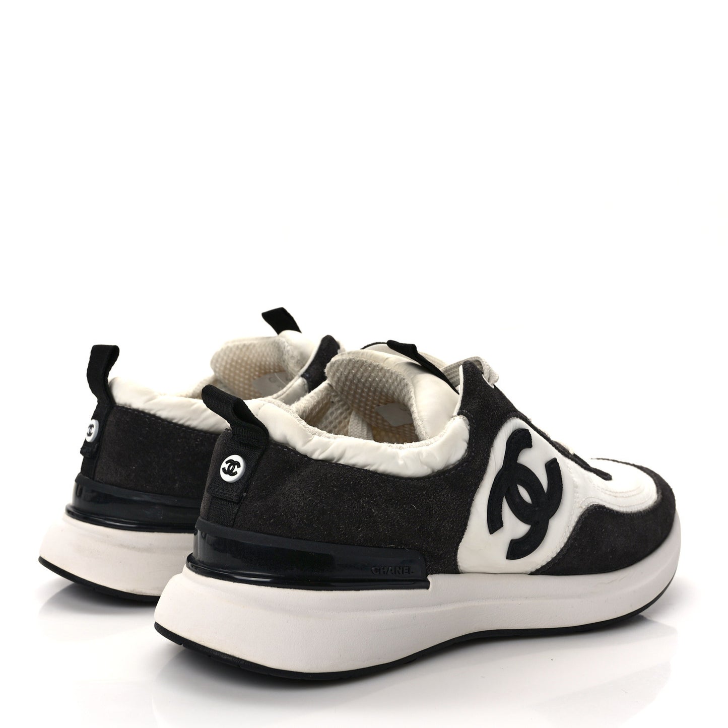 Nylon Suede Calfskin CC Sneakers 39.5 White Dark Grey