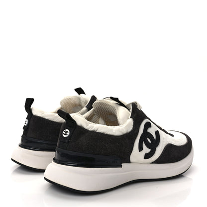 Chanel Nylon Suede Calfskin CC Sneakers 39.5 White Dark Grey 4 of 10