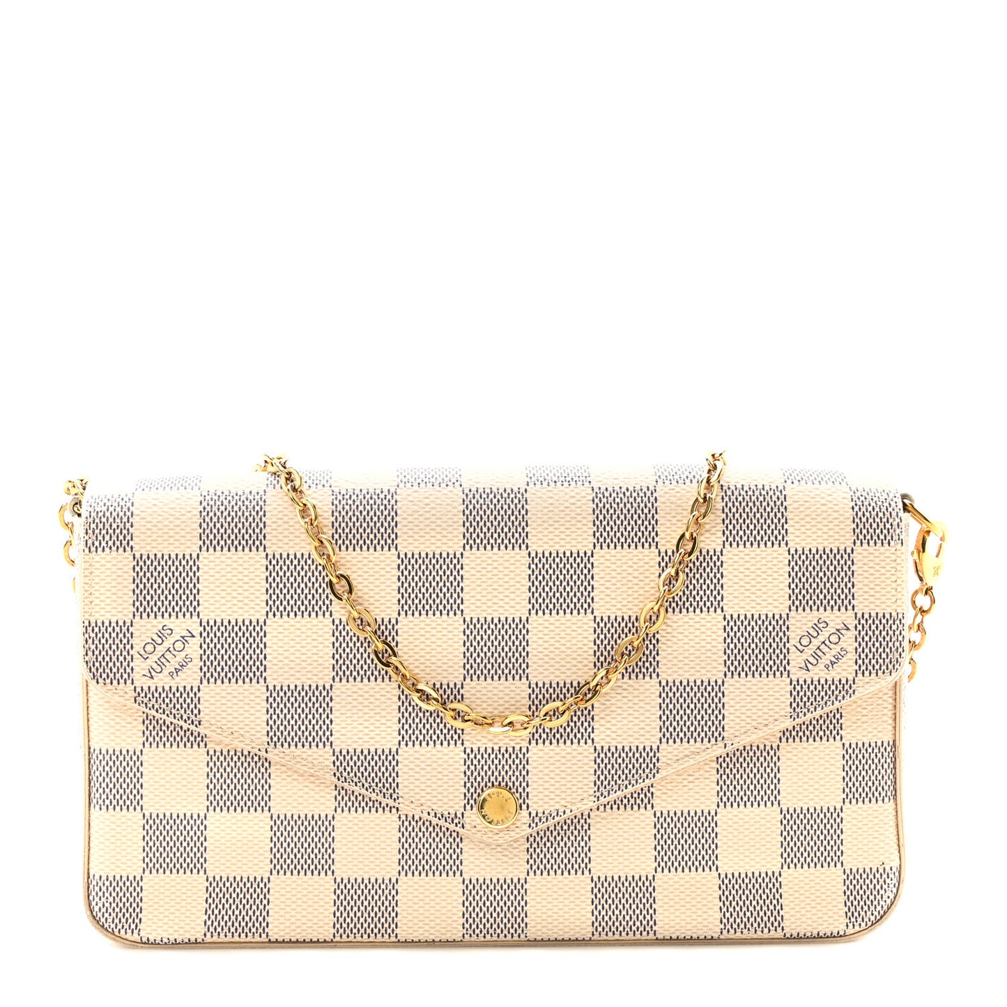 Damier Azur Pochette Felicie Chain Wallet Rose Ballerine