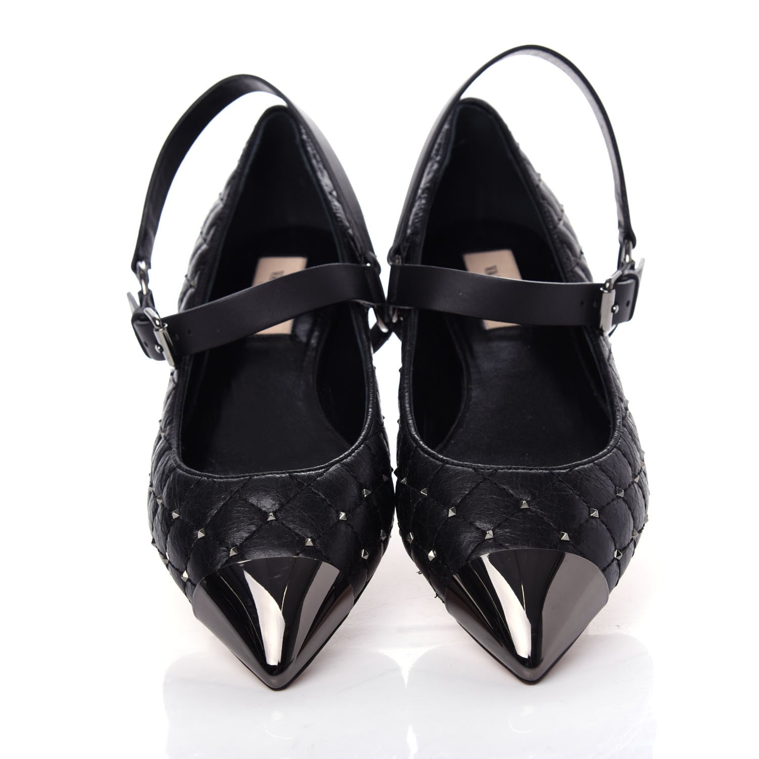 Valentino Garavani Crackled Lambskin Rockstud Spike Captoe Ballerina Flats 36.5 Black 5 of 10
