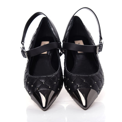 Valentino Garavani Crackled Lambskin Rockstud Spike Captoe Ballerina Flats 36.5 Black 5 of 10