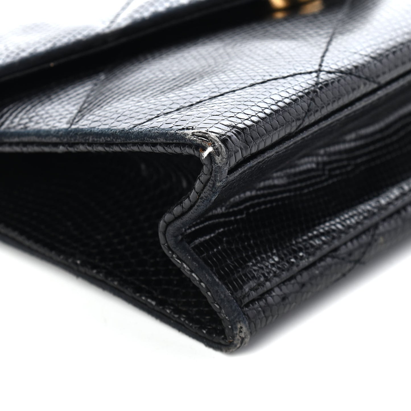 Lizard Quilted CC Single Flap Bag Black