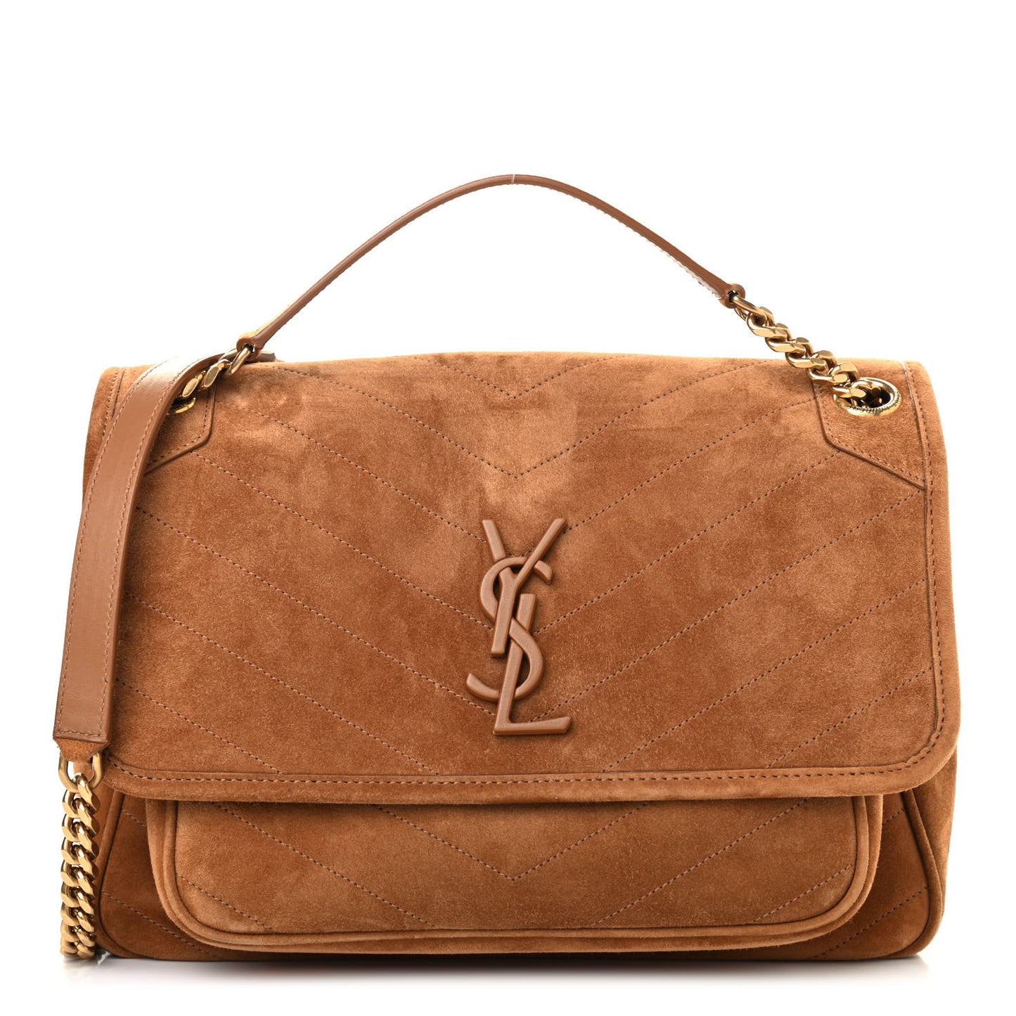 Suede Monogram Medium Niki Chain Satchel Cinnamon