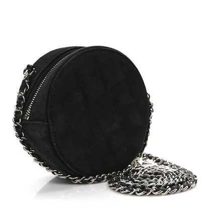 Chanel Suede Quilted Crystal Round Clutch With Logo Chain Black 3 of 10