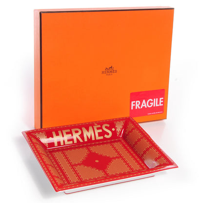 Hermes Porcelain Sellier Change Tray Rouge Or 5 of 5