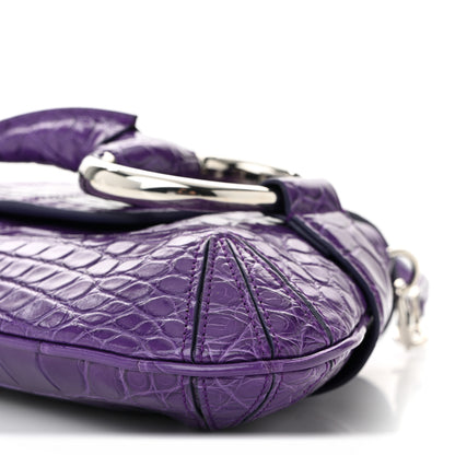 Gucci Alligator Embossed Medium Maxi Horsebit Chain Shoulder Bag Purple 10 of 12