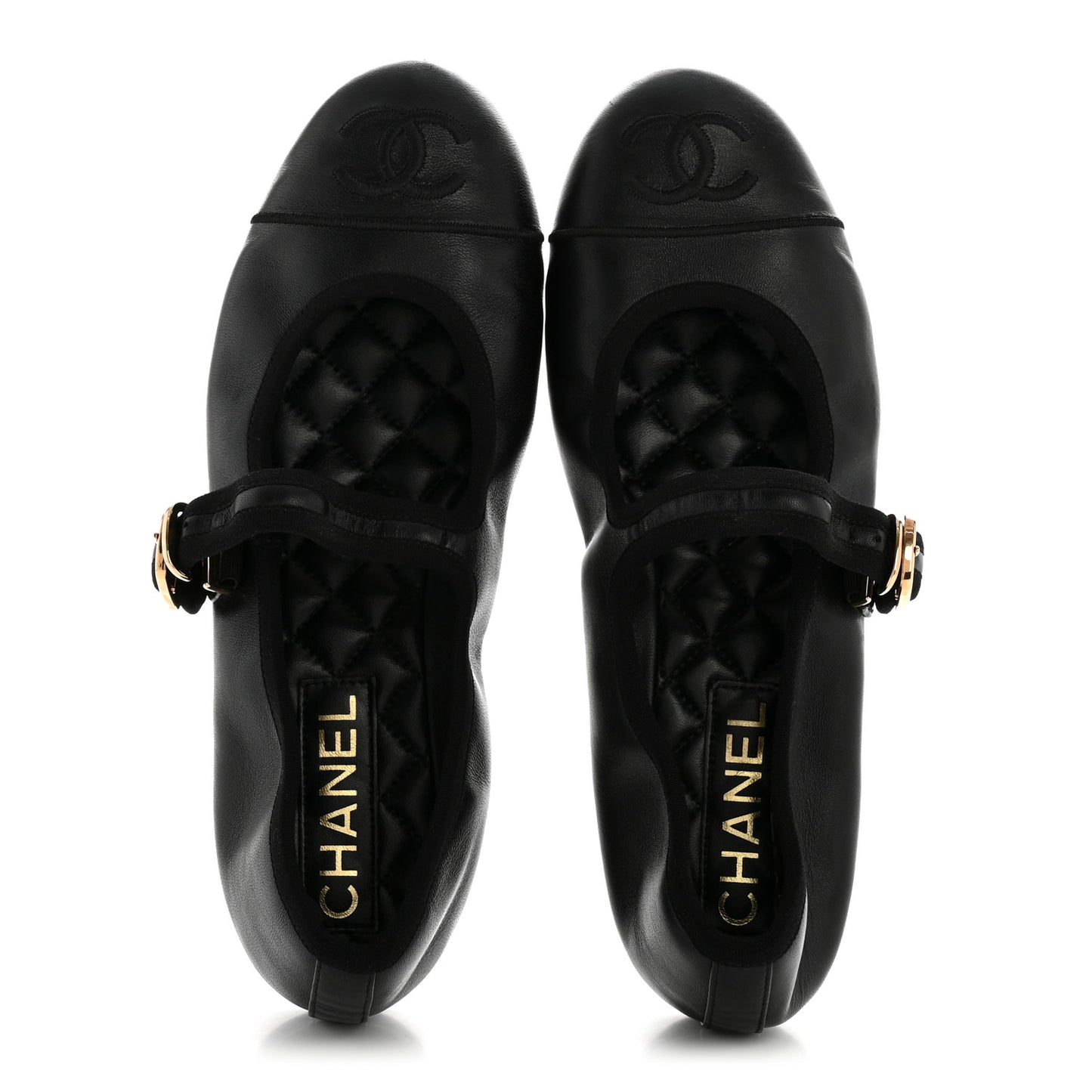 Lambskin Cap Toe CC Mary Jane Flats 36.5 Black
