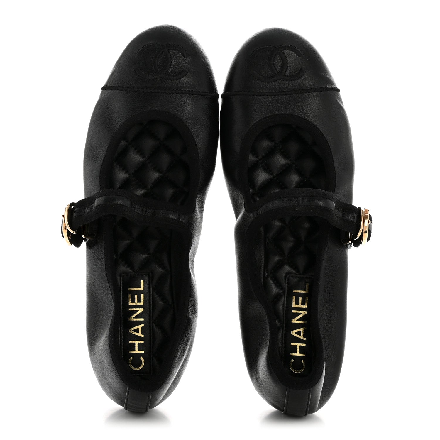 Chanel Lambskin Cap Toe CC Mary Jane Flats 36.5 Black 2 of 11