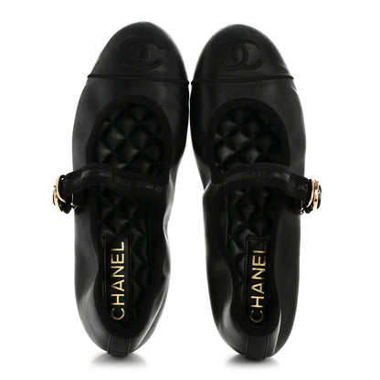 Chanel Lambskin Cap Toe CC Mary Jane Flats 36.5 Black 2 of 11