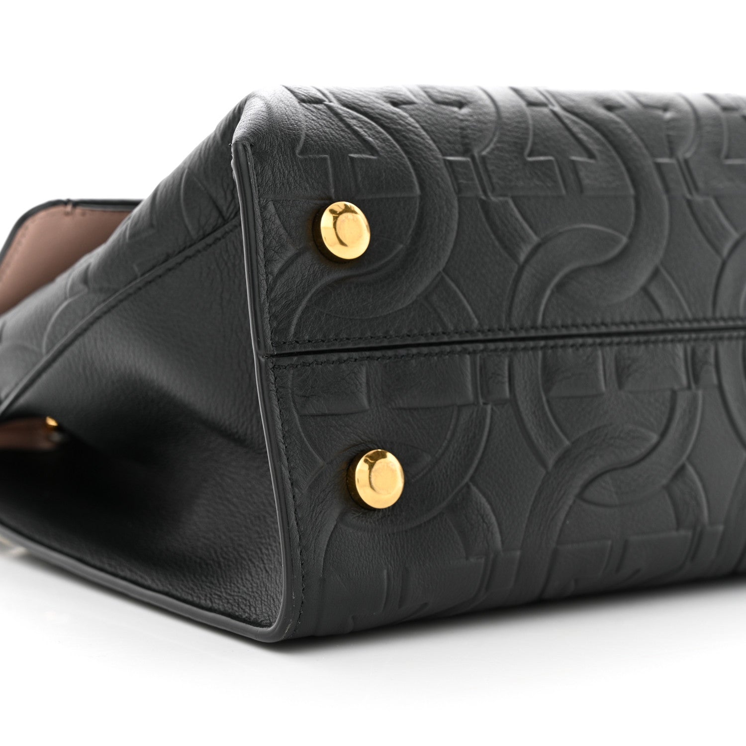 Salvatore Ferragamo Calfskin Gancini Embossed Trifolio Top Handle Bag Black 8 of 9