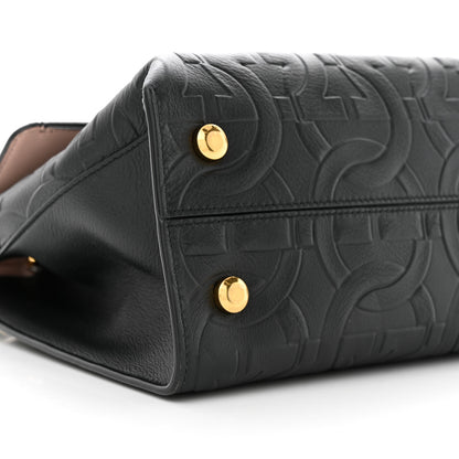 Salvatore Ferragamo Calfskin Gancini Embossed Trifolio Top Handle Bag Black 8 of 9