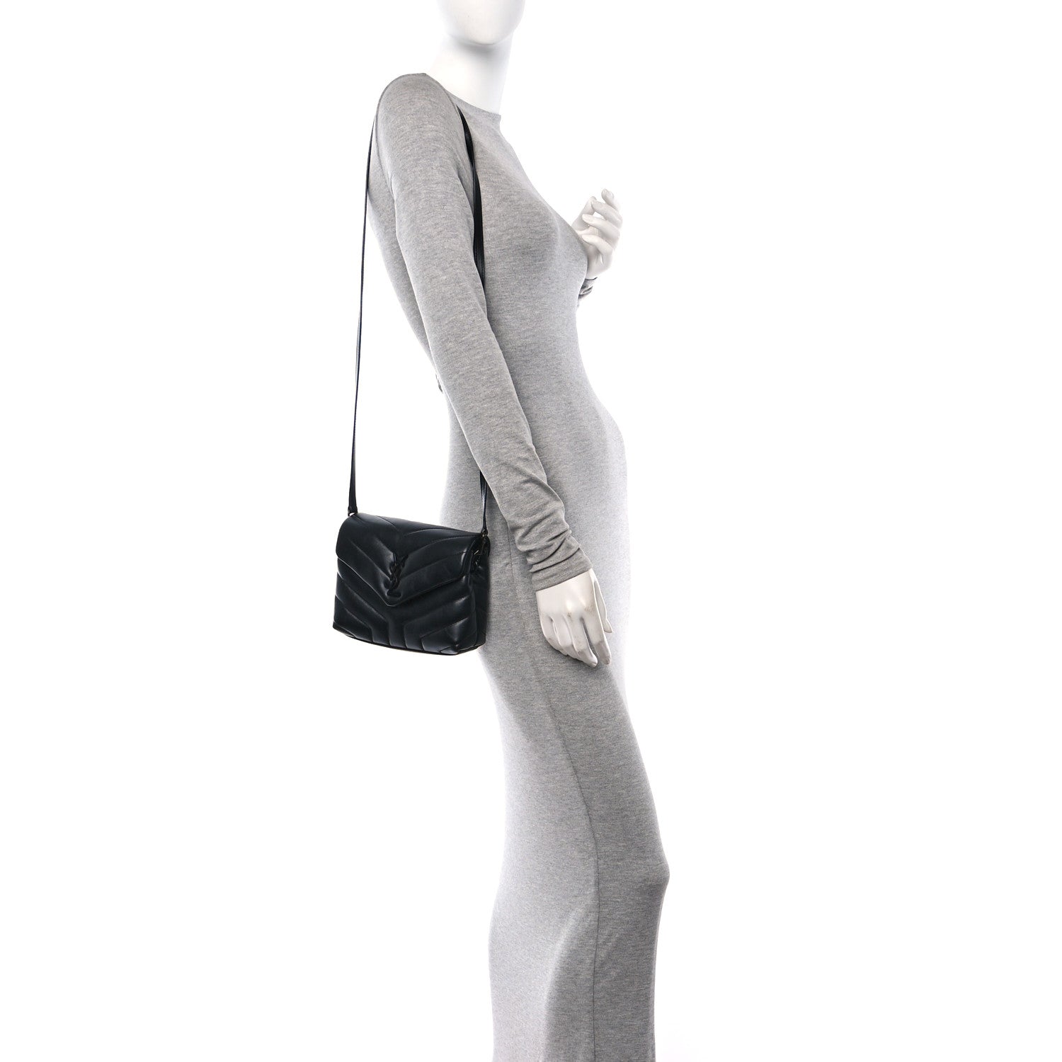Saint Laurent Calfskin Y Quilted Monogram Monochrome Toy Loulou Crossbody Bag Black 2 of 12