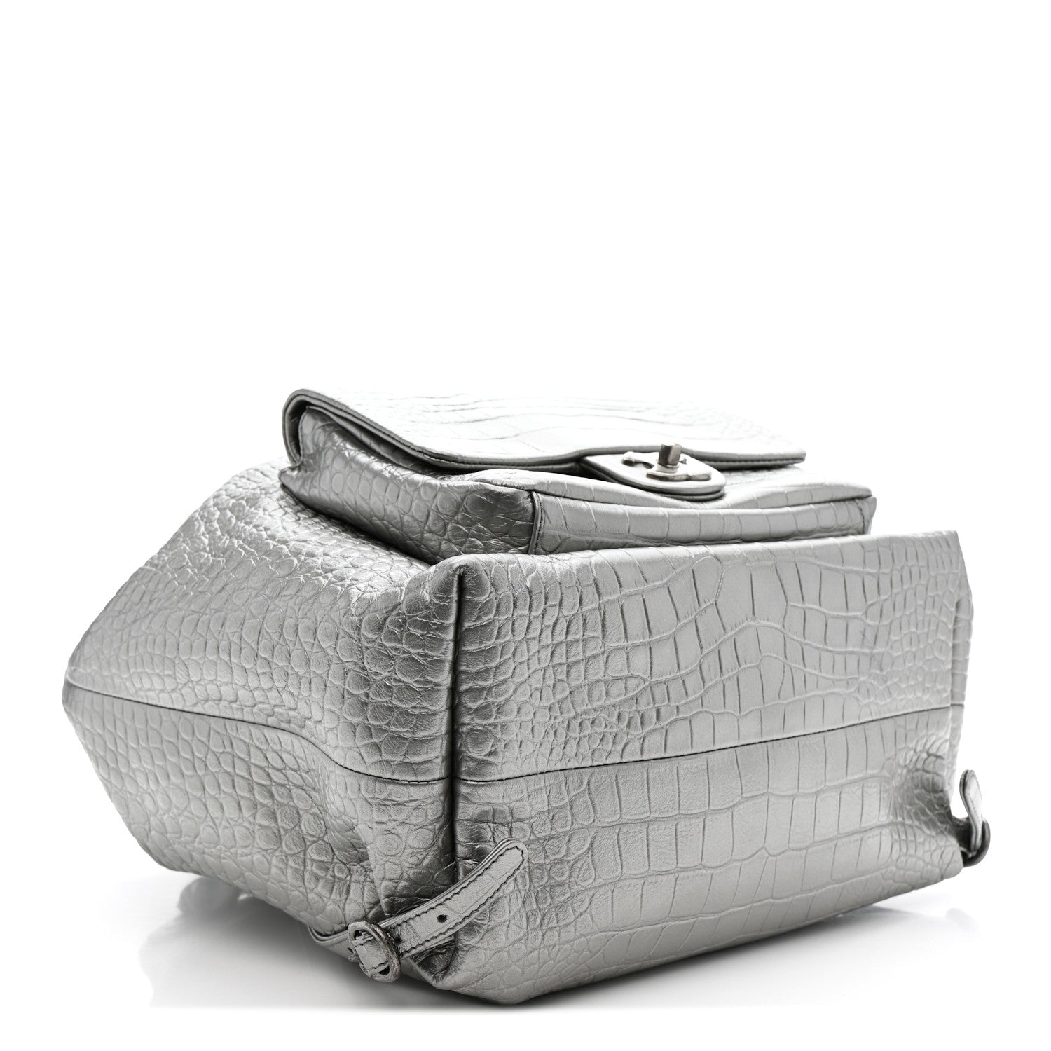 Chanel Metallic Calfskin Crocodile Embossed Large Backpack Silver 4 of 10