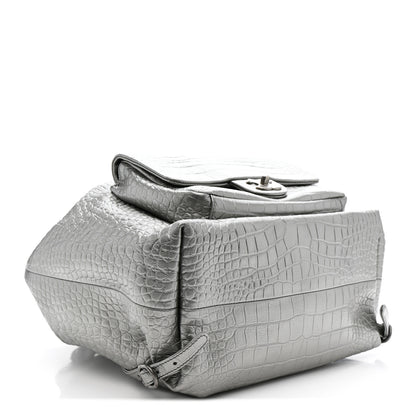 Chanel Metallic Calfskin Crocodile Embossed Large Backpack Silver 4 of 10