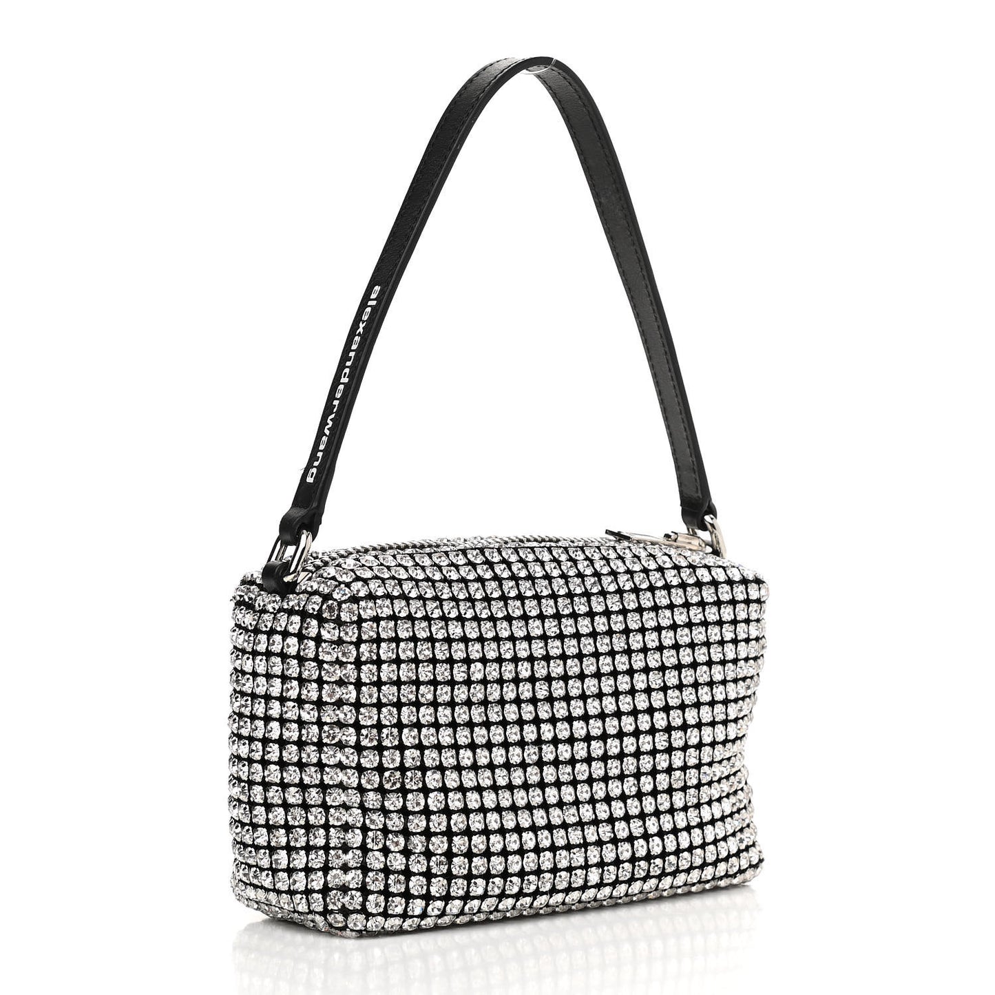 Mesh Crystal Rhinestone Mini Heiress Pouch Black Silver