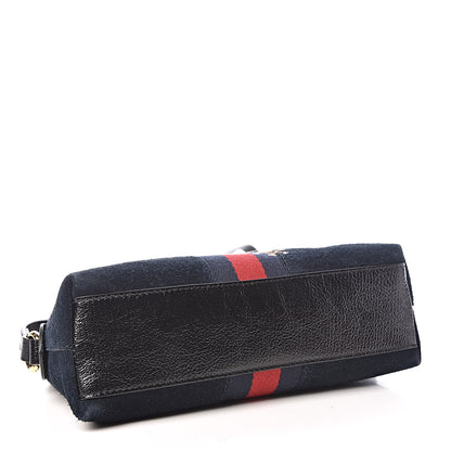 Gucci Suede Patent Dragon Embroidered Small Ophidia Dome Shoulder Bag Blue Multicolor Black 4 of 14