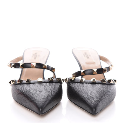 Valentino Garavani Pebbled Calfskin Rockstud Cross Strap 50mm Mules 38.5 Black 2 of 9