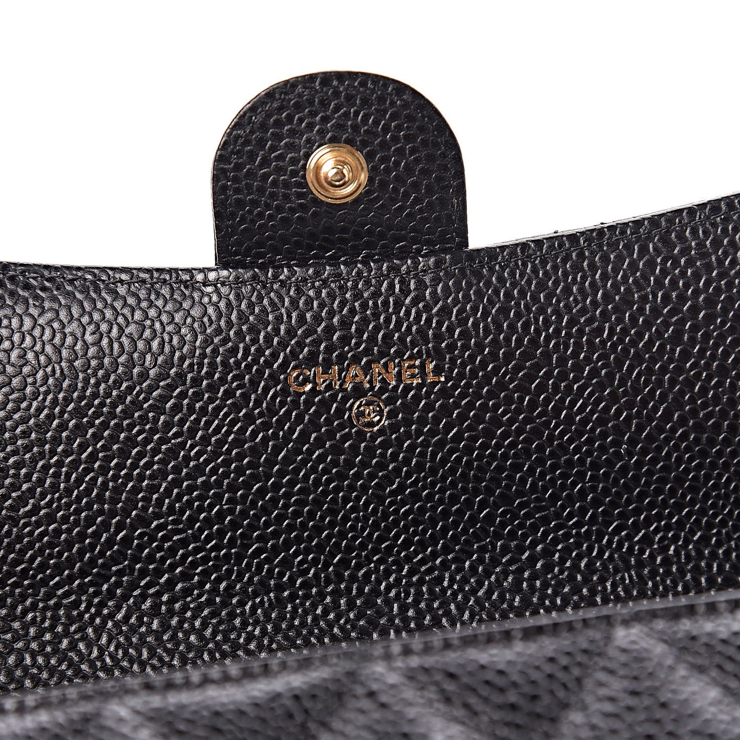 Caviar Quilted Large Gusset Flap Wallet Black
