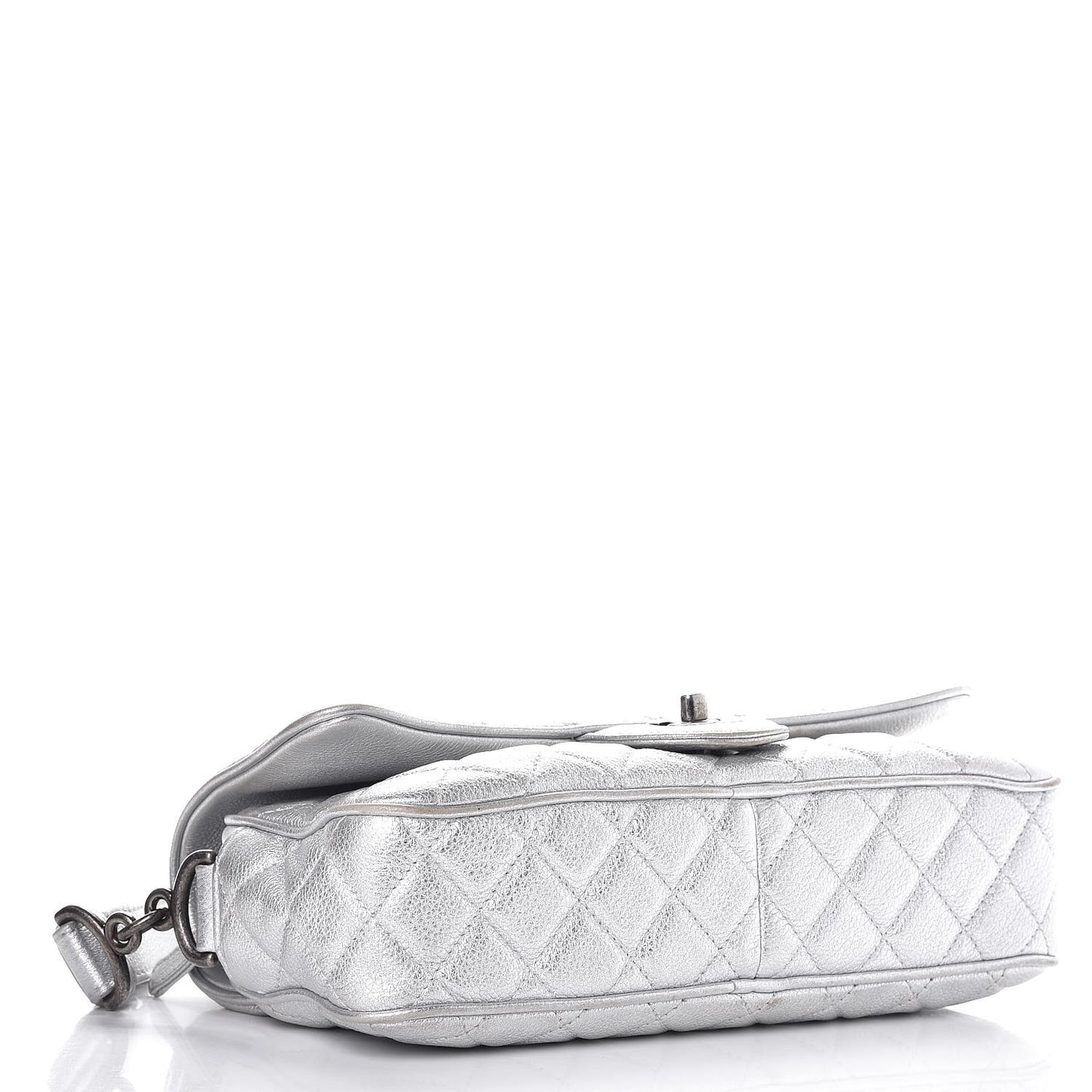 Metallic Calfskin Quilted Small Chain Detail Flap Silver