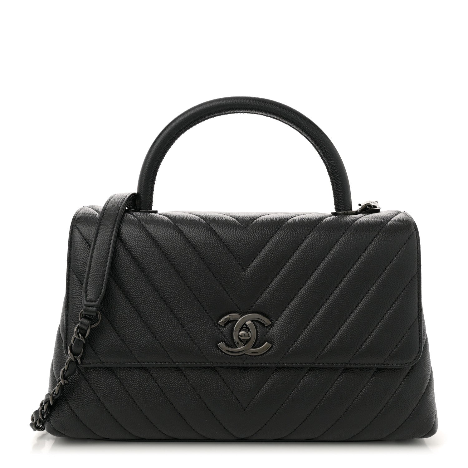 Chanel Caviar Chevron Quilted Small Coco Handle Flap So Black 1 of 11