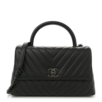 Chanel Caviar Chevron Quilted Small Coco Handle Flap So Black 1 of 11