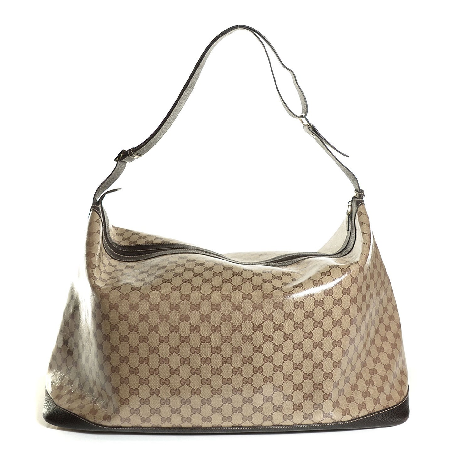 Crystal Monogram Large Travel Hobo Beige Brown